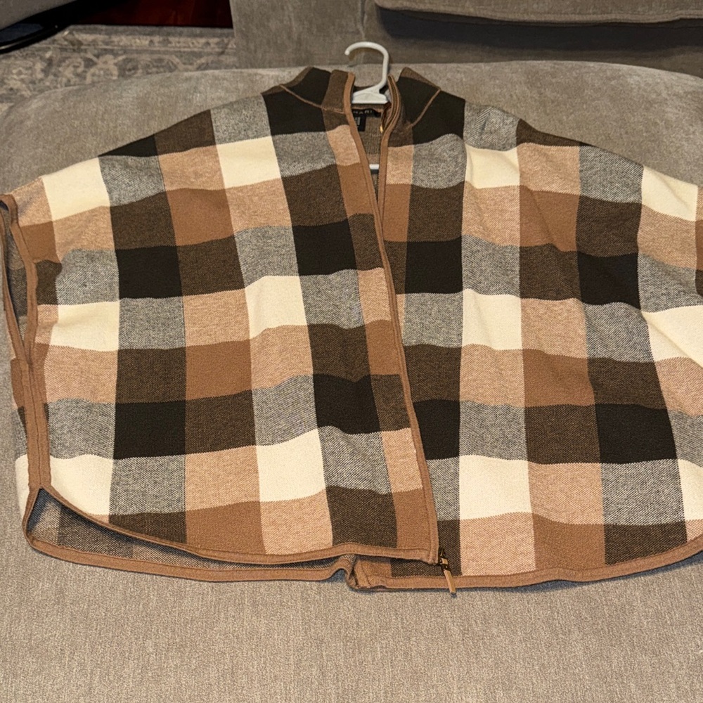 Tahari brand plaid poncho cape with a full zip front